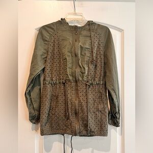 Bethany Mota Jacket Army Green Eyelet Full Zip‎ Hooded Cinched Waist Size XS